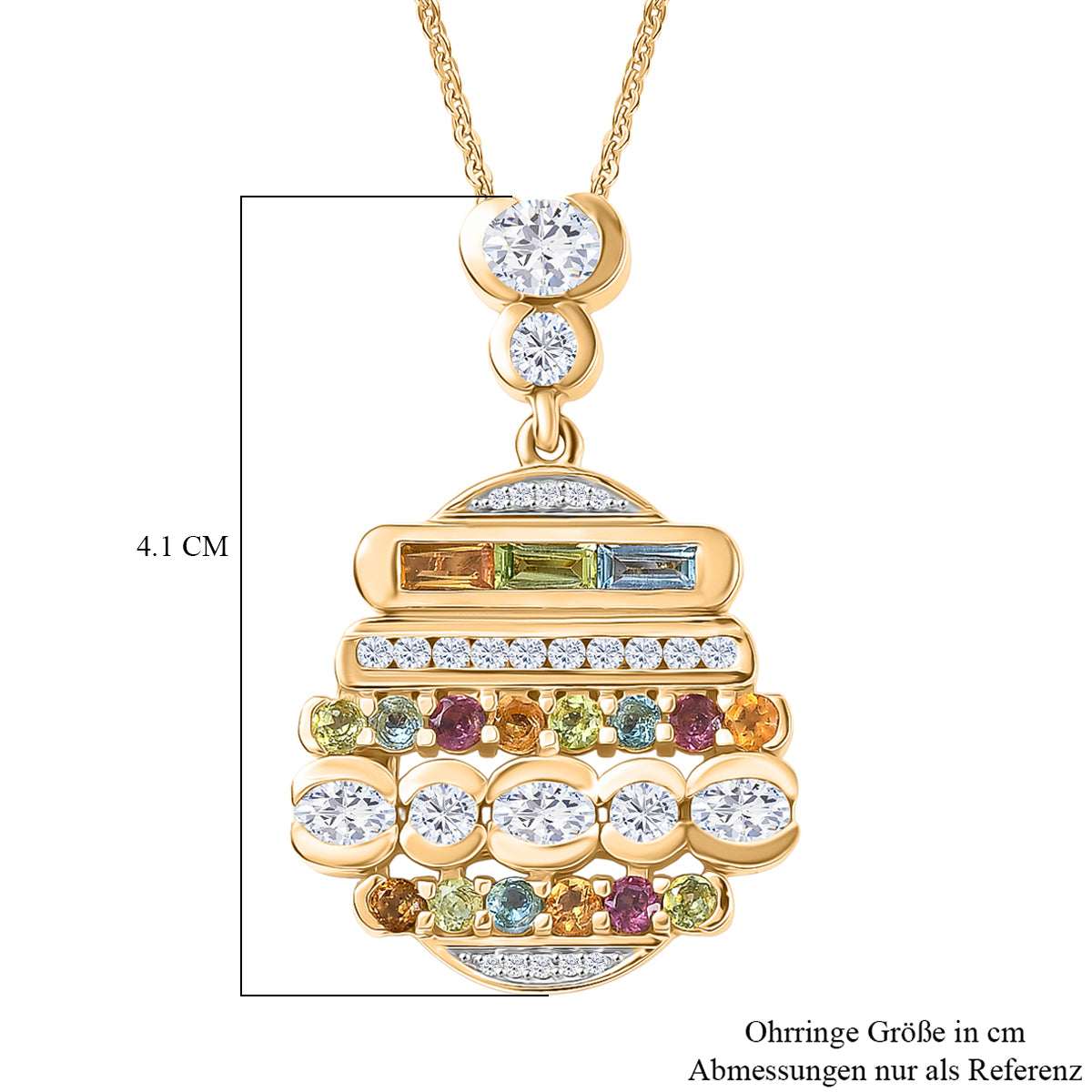 GP Art Deco Kollektion - Weißer Zirkon Anhänger mit Kette, ca. 50 cm 925 Silber 750 Gelbgold Vermeil ca. 6.32 ct