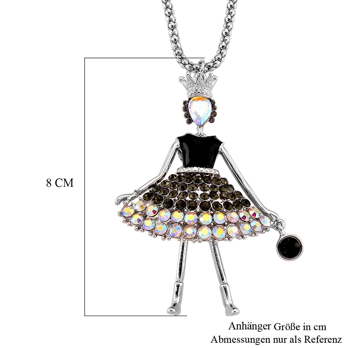 Mehrfarbiger Kristall Ballerina Anhänger mit Kette ca. 63.5 cm + 5 cm Extender, Legierung, Legierung emailliert