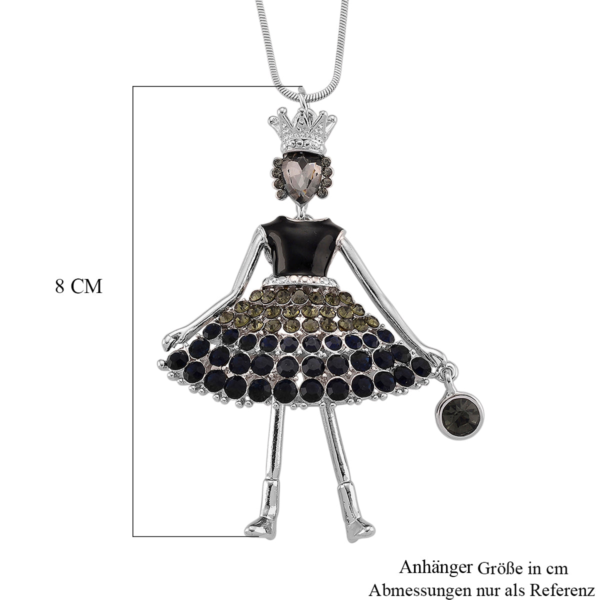 Mehrfarbiger Kristall Ballerina Anhänger mit Kette ca. 63.5 cm + 5 cm Extender, Legierung, Legierung emailliert
