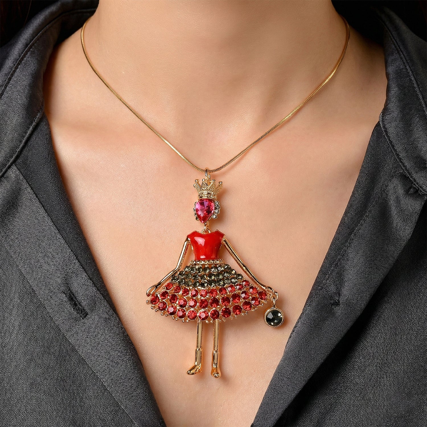 Mehrfarbiger Kristall Ballerina Anhänger mit Kette ca. 63.5 cm + 5 cm Extender, Legierung emailliert, Legierung Gelb