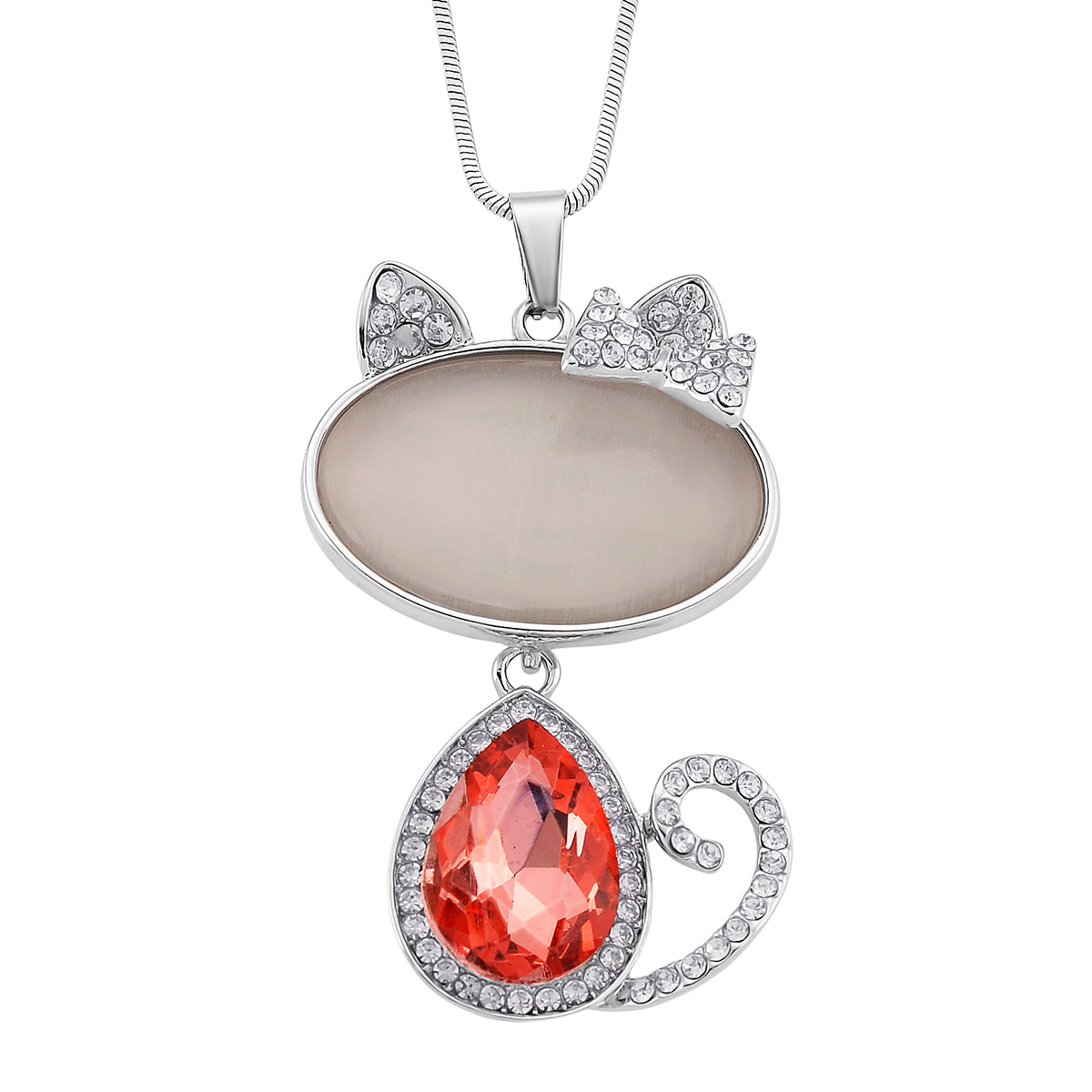 Erstellt weißes Katzenaugen, Rosa Kristall Anhänger mit Kette ca. 63.5 cm + 5 cm Extender