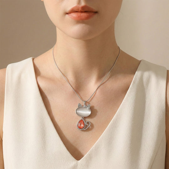 Erstellt weißes Katzenaugen, Rosa Kristall Anhänger mit Kette ca. 63.5 cm + 5 cm Extender