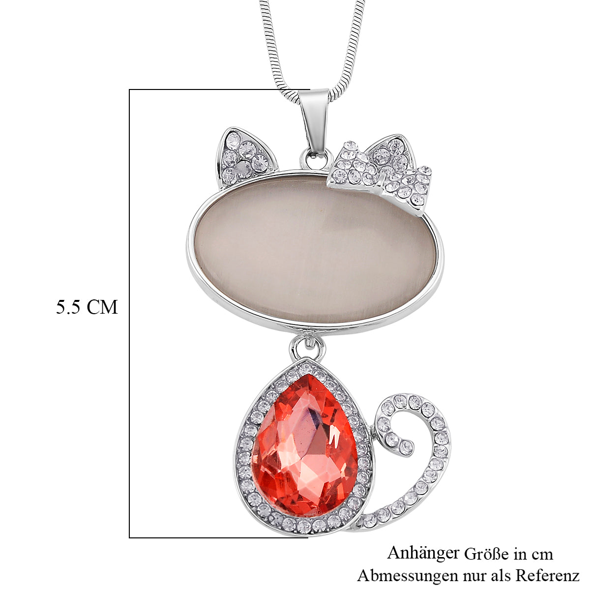 Erstellt weißes Katzenaugen, Rosa Kristall Anhänger mit Kette ca. 63.5 cm + 5 cm Extender