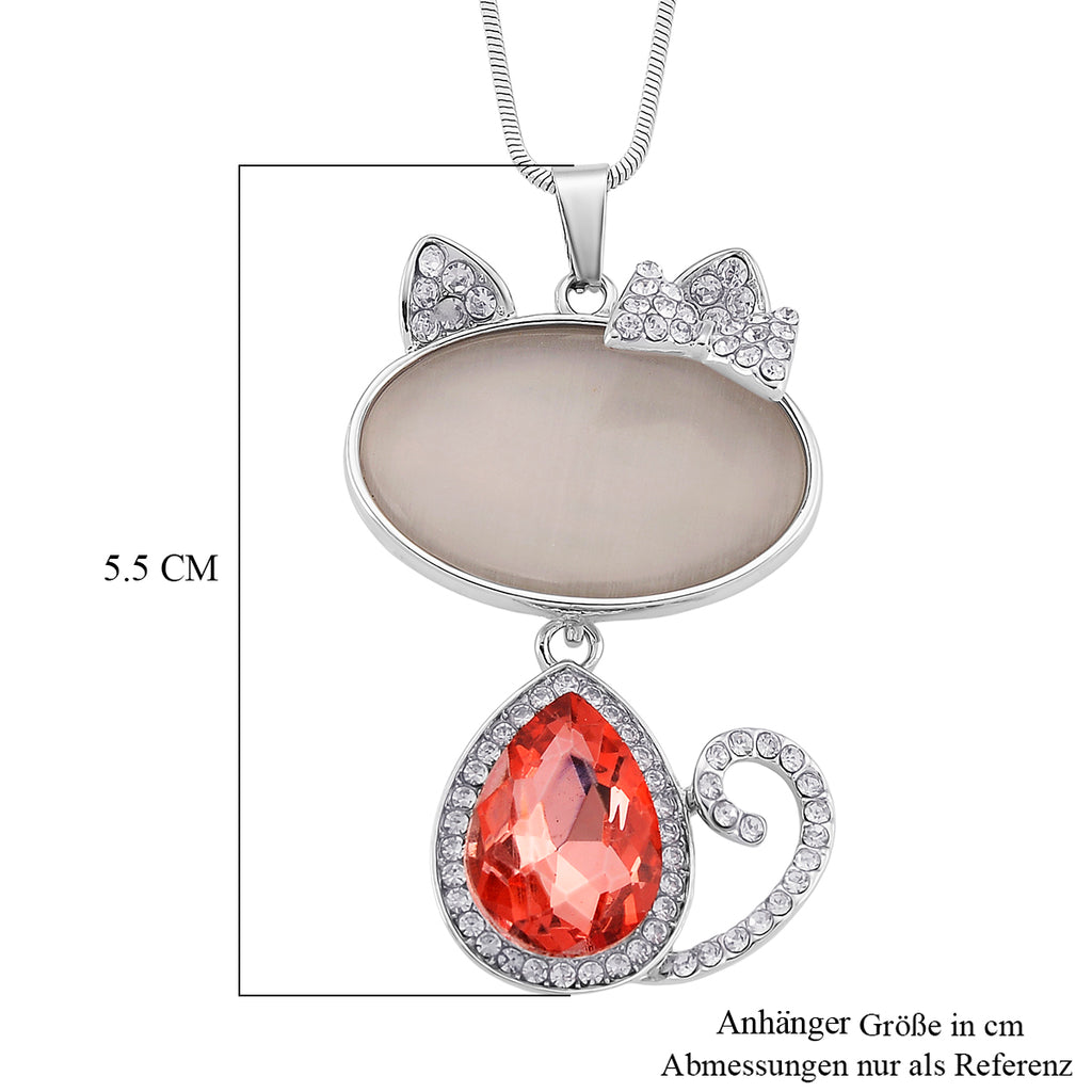 Erstellt weißes Katzenaugen, Rosa Kristall Anhänger mit Kette ca. 63.5 cm + 5 cm Extender