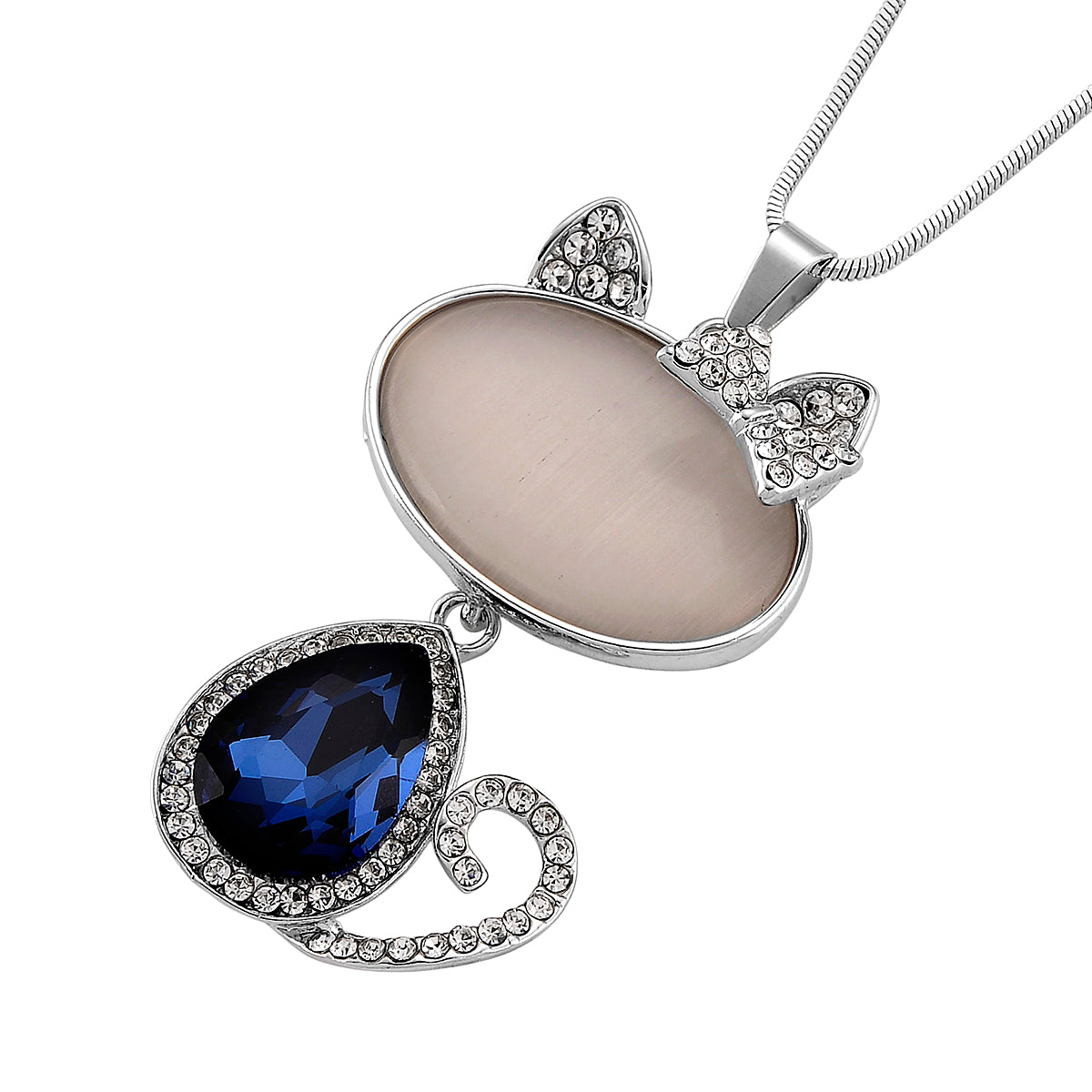 Erstellt weißes Katzenaugen, Blau Kristall Anhänger mit Kette ca. 63.5 cm + 5 cm Extender