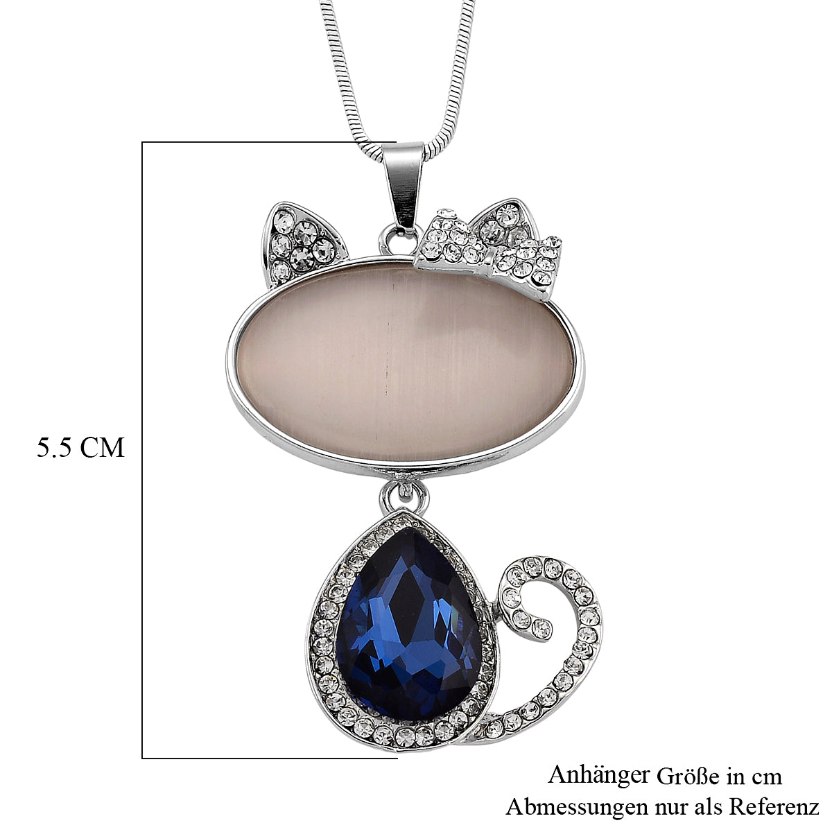 Erstellt weißes Katzenaugen, Blau Kristall Anhänger mit Kette ca. 63.5 cm + 5 cm Extender