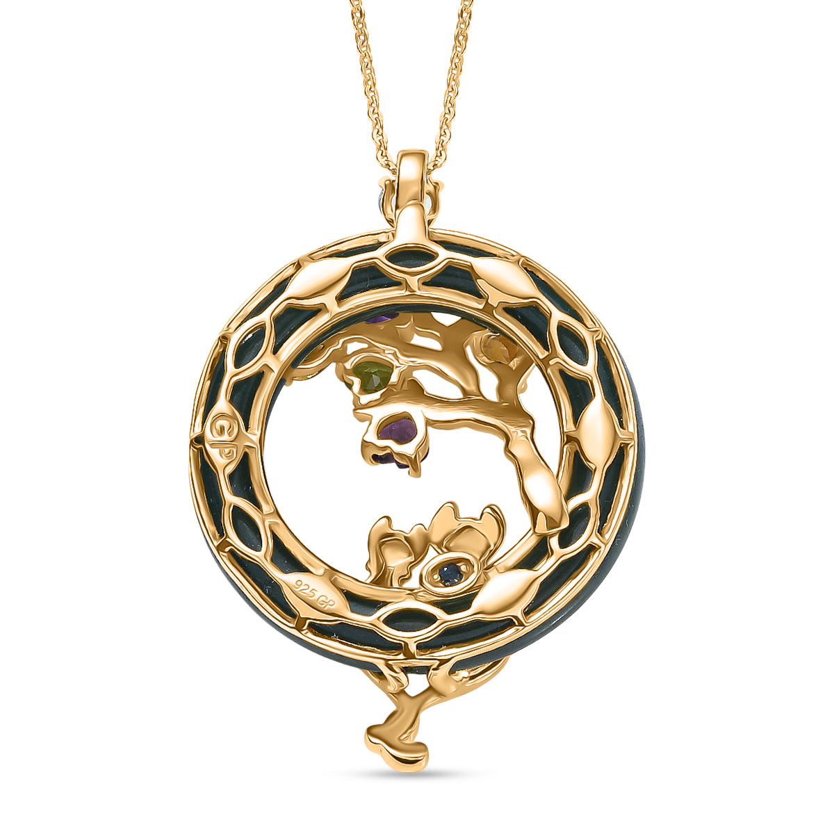 GP - Olmek Jade, Himmelblauer Topas Schmuckset ca. 50 cm 925 Silber 750 Gelbgold Vermeil ca. 27.47 ct