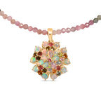 D'Joy Mehrfarbig-Turmalin, Natürlicher, äthiopischer Welo Opal Schmuckset ca. 45 cm 925 Silber 750 Gelbgold Vermeil ca. 31.97 ct