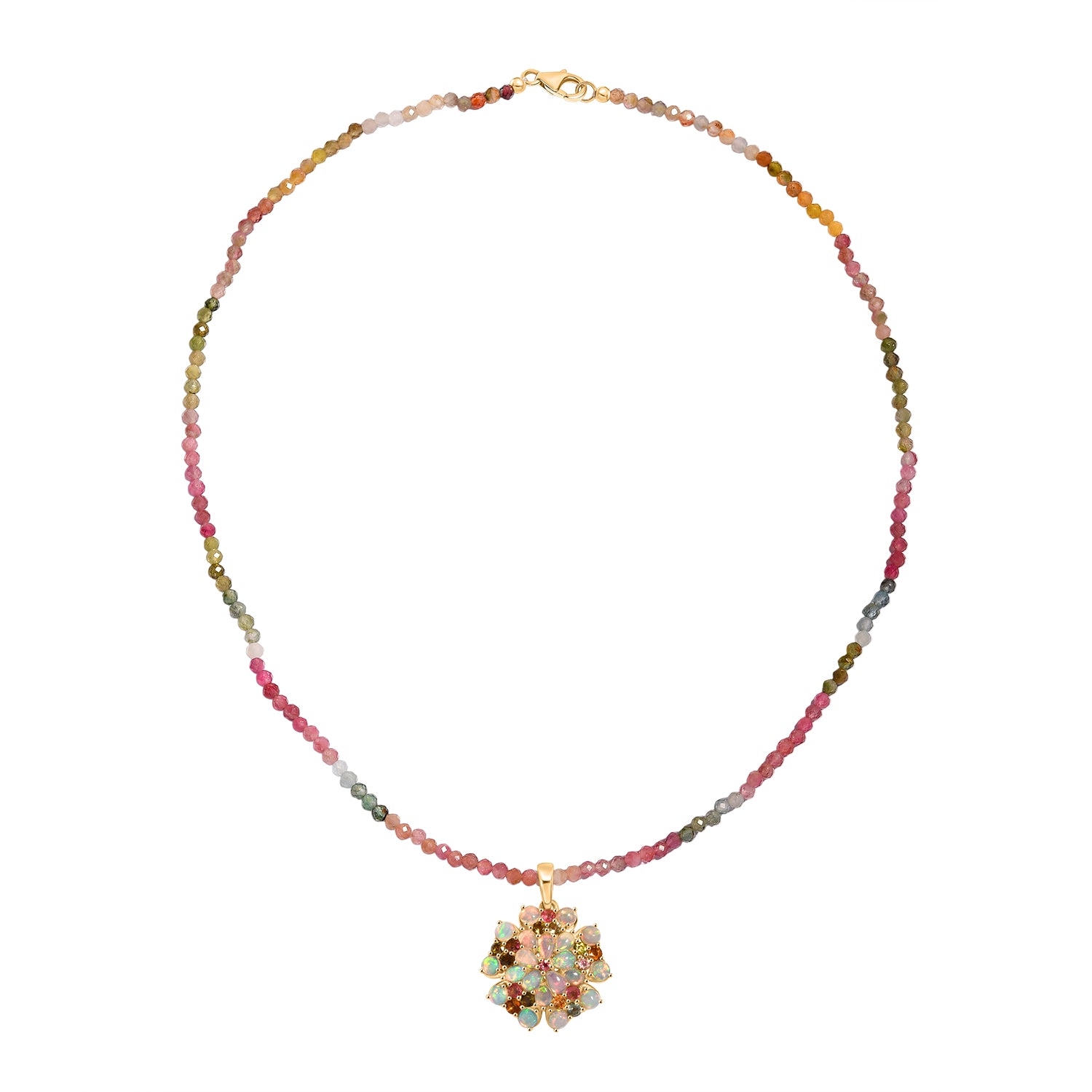 D'Joy Mehrfarbig-Turmalin, Natürlicher, äthiopischer Welo Opal Schmuckset ca. 45 cm 925 Silber 750 Gelbgold Vermeil ca. 31.97 ct