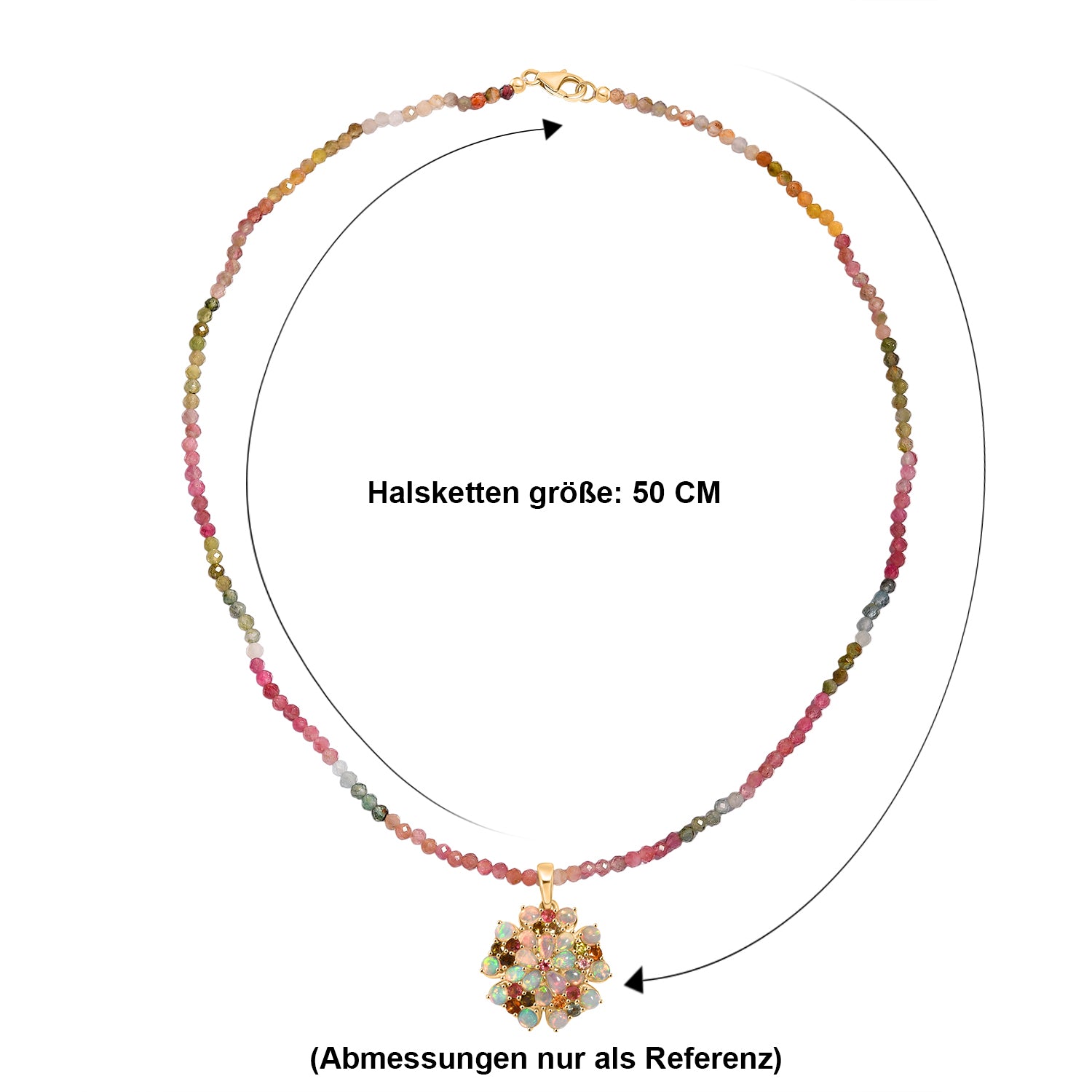 D'Joy Mehrfarbig-Turmalin, Natürlicher, äthiopischer Welo Opal Schmuckset ca. 45 cm 925 Silber 750 Gelbgold Vermeil ca. 31.97 ct