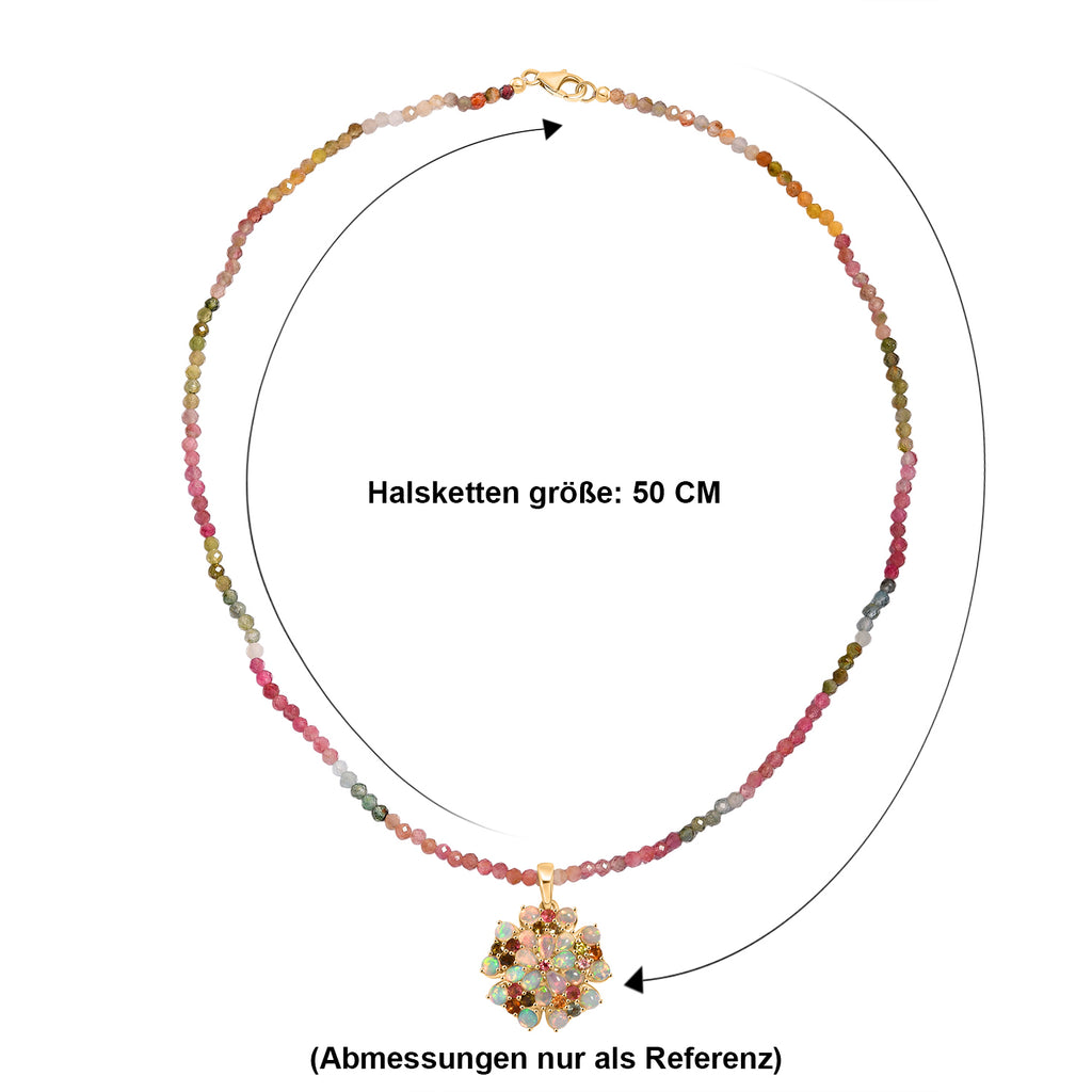 D'Joy Mehrfarbig-Turmalin, Natürlicher, äthiopischer Welo Opal Schmuckset ca. 45 cm 925 Silber 750 Gelbgold Vermeil ca. 31.97 ct