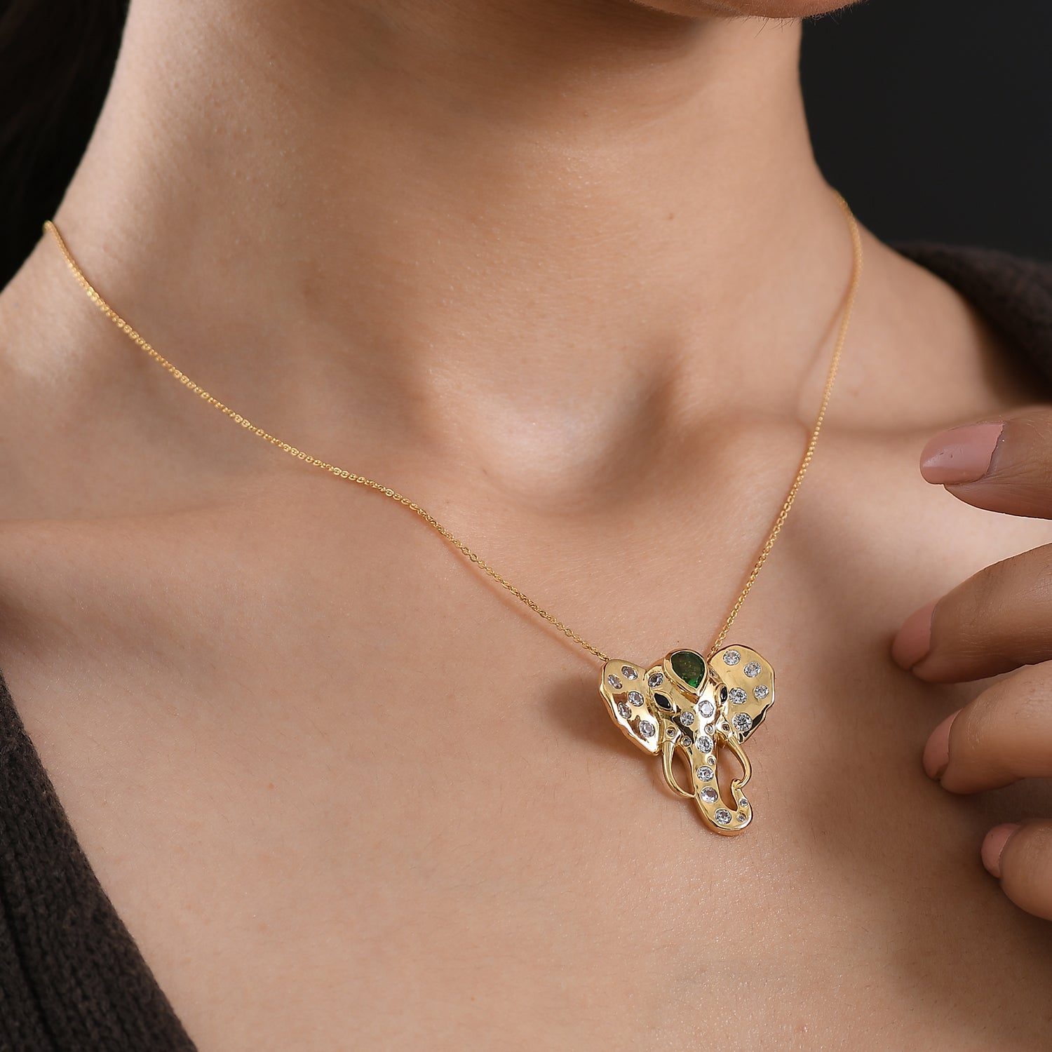GP - Chartreuse Quarz, Weißer Zirkon Schmuckset ca. 50 cm 925 Silber 750 Gelbgold Vermeil ca. 2.67 ct