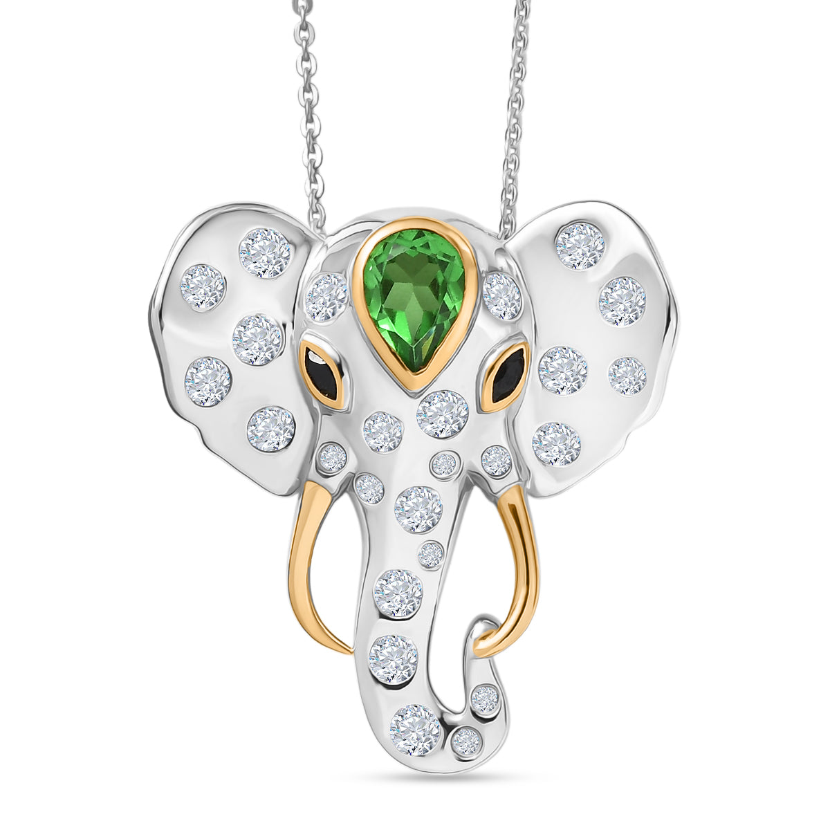 GP - Chartreuse Quarz, Weißer Zirkon Schmuckset ca. 50 cm 925 Silber rhodiniert, 925 Silber Rhodiniert und 750 Gelbgold Vermeil ca. 2.66 ct