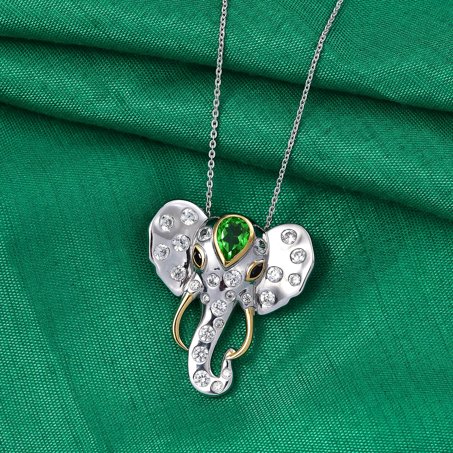 GP - Chartreuse Quarz, Weißer Zirkon Schmuckset ca. 50 cm 925 Silber rhodiniert, 925 Silber Rhodiniert und 750 Gelbgold Vermeil ca. 2.66 ct