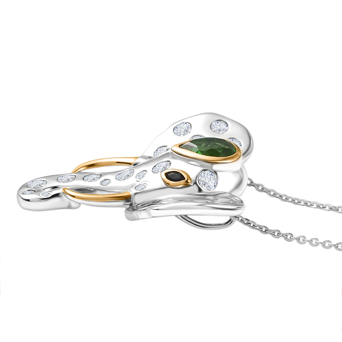 GP - Chartreuse Quarz, Weißer Zirkon Schmuckset ca. 50 cm 925 Silber rhodiniert, 925 Silber Rhodiniert und 750 Gelbgold Vermeil ca. 2.66 ct