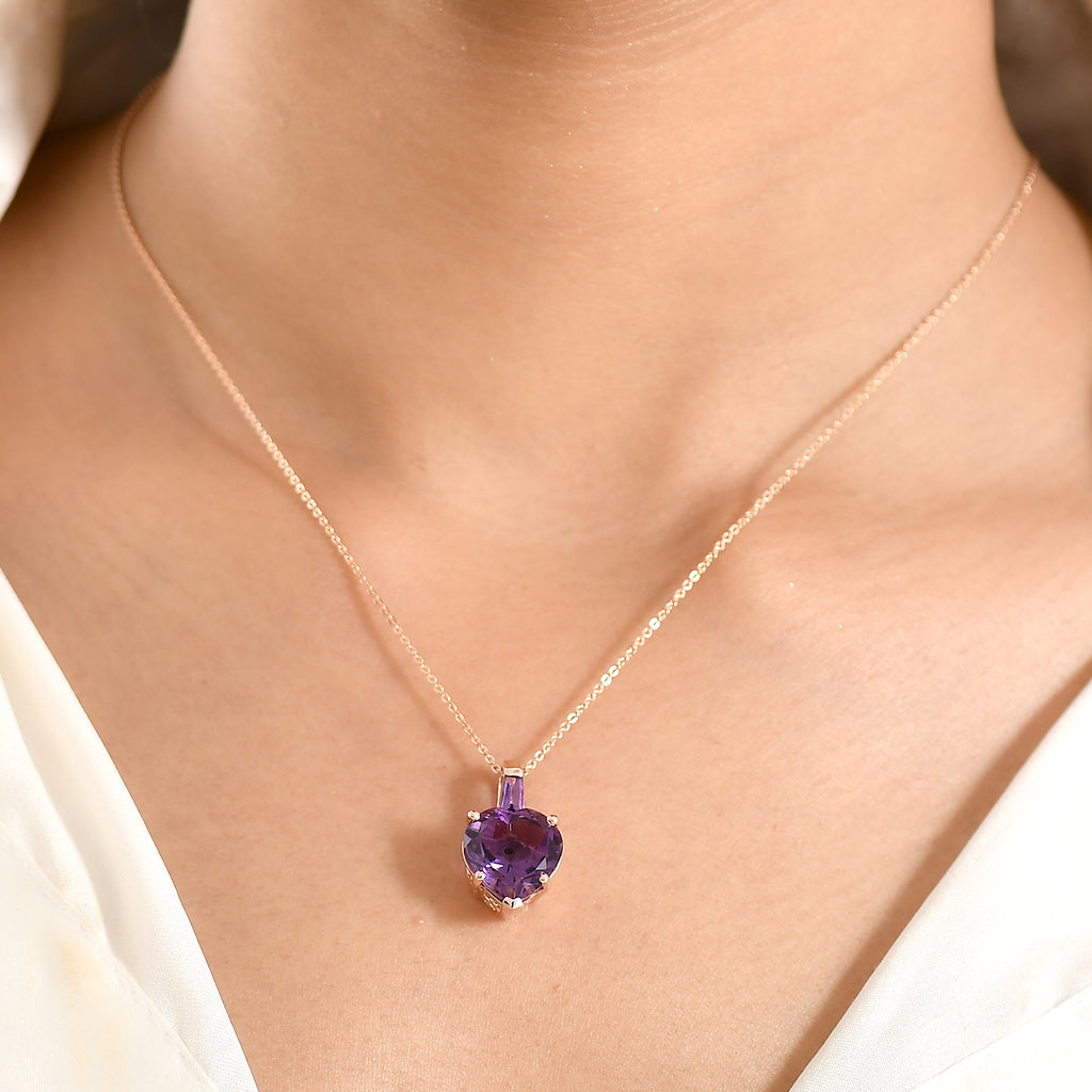 GP - AA Rose De France Amethyst, Afrikanischer Amethyst Schmuckset ca. 50 cm 925 Silber 750 Roségold Vermeil ca. 6.31 ct