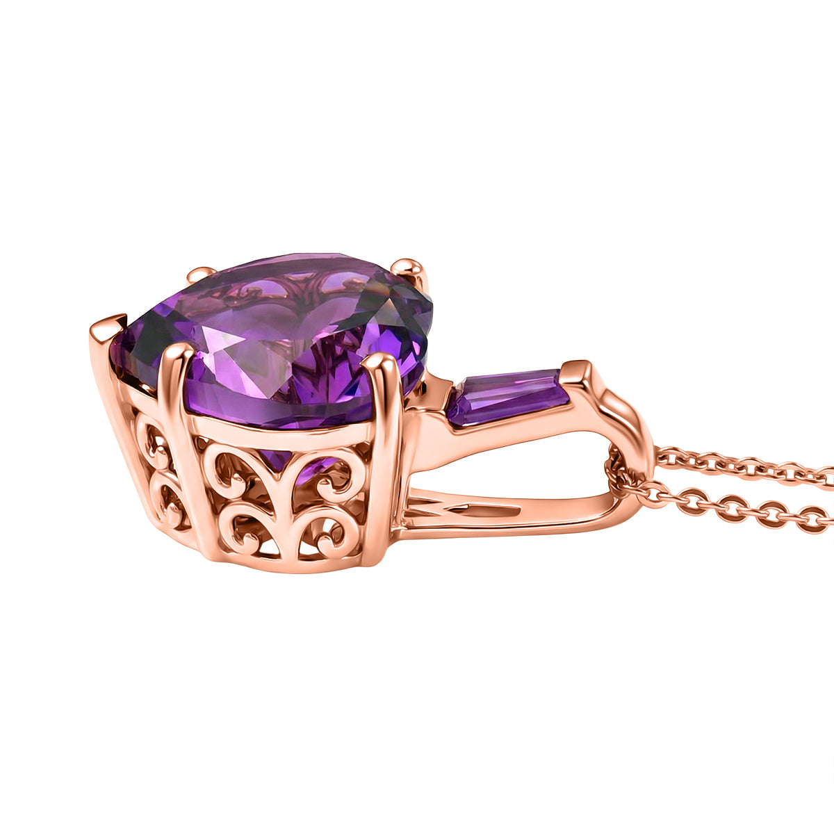 GP - AA Rose De France Amethyst, Afrikanischer Amethyst Schmuckset ca. 50 cm 925 Silber 750 Roségold Vermeil ca. 6.31 ct