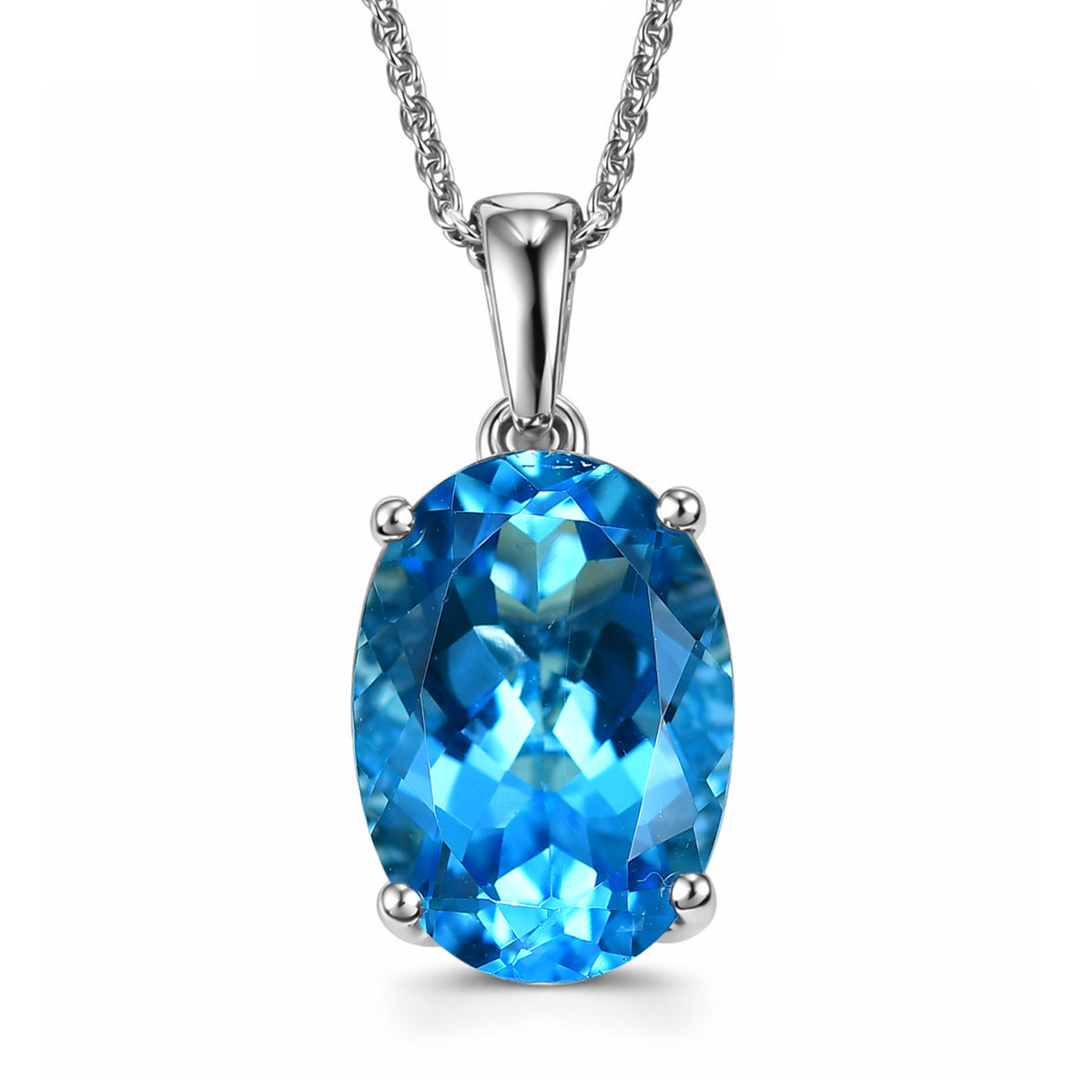 D'Joy AAA Schweizer Blautopas (Oval 14x10mm) Anhänger mit Kette, ca. 50 cm 925 Silber rhodiniert ca. 7.00 ct