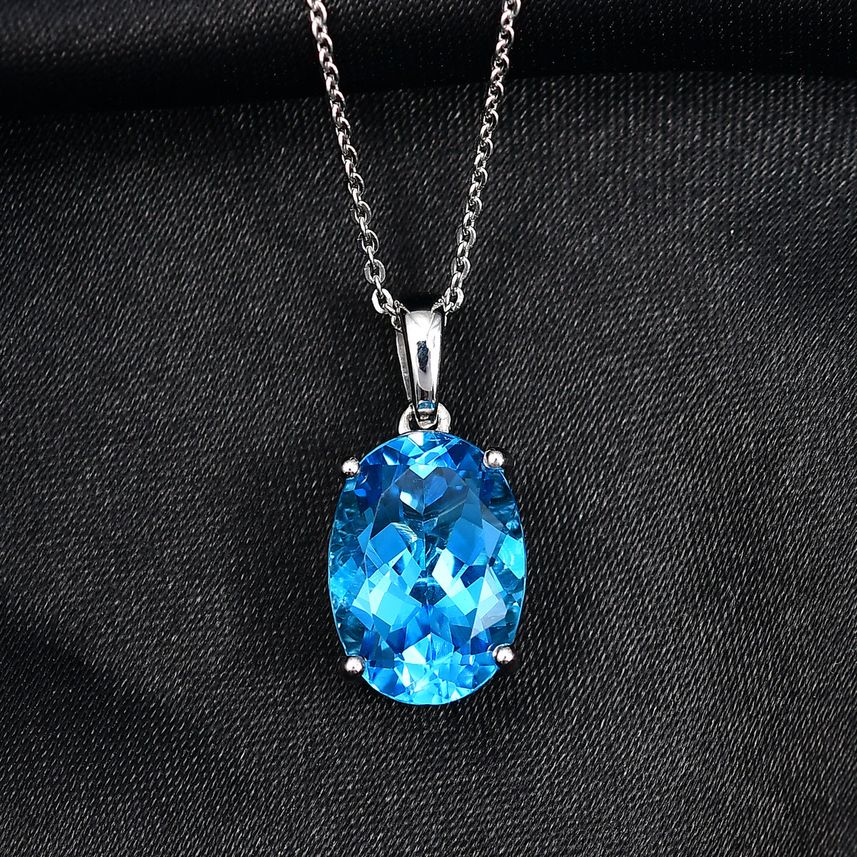 D'Joy AAA Schweizer Blautopas (Oval 14x10mm) Anhänger mit Kette, ca. 50 cm 925 Silber rhodiniert ca. 7.00 ct
