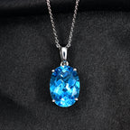D'Joy AAA Schweizer Blautopas (Oval 14x10mm) Anhänger mit Kette, ca. 50 cm 925 Silber rhodiniert ca. 7.00 ct