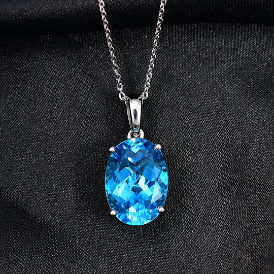 D'Joy AAA Schweizer Blautopas (Oval 14x10mm) Anhänger mit Kette, ca. 50 cm 925 Silber rhodiniert ca. 7.00 ct
