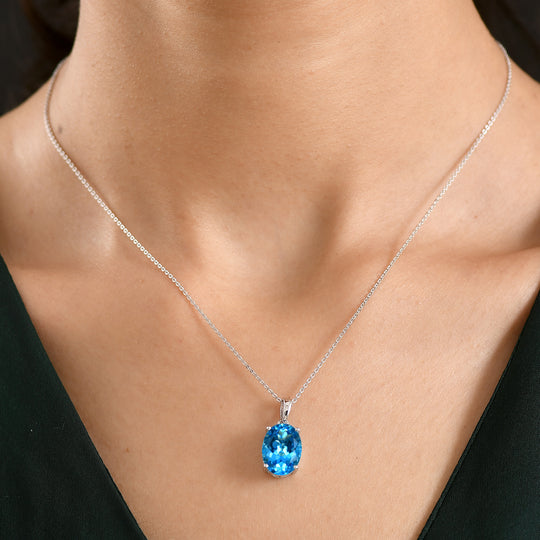 D'Joy AAA Schweizer Blautopas (Oval 14x10mm) Anhänger mit Kette, ca. 50 cm 925 Silber rhodiniert ca. 7.00 ct