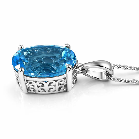D'Joy AAA Schweizer Blautopas (Oval 14x10mm) Anhänger mit Kette, ca. 50 cm 925 Silber rhodiniert ca. 7.00 ct