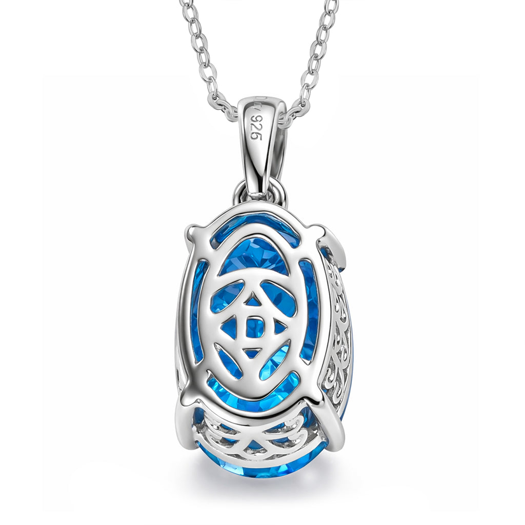 D'Joy AAA Schweizer Blautopas (Oval 14x10mm) Anhänger mit Kette, ca. 50 cm 925 Silber rhodiniert ca. 7.00 ct