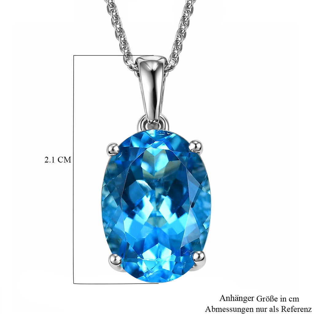 D'Joy AAA Schweizer Blautopas (Oval 14x10mm) Anhänger mit Kette, ca. 50 cm 925 Silber rhodiniert ca. 7.00 ct