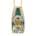 D'Joy Prasiolith, Moissanit Schmuckset ca. 50 cm 925 Silber 750 Gelbgold Vermeil ca. 15.24 ct