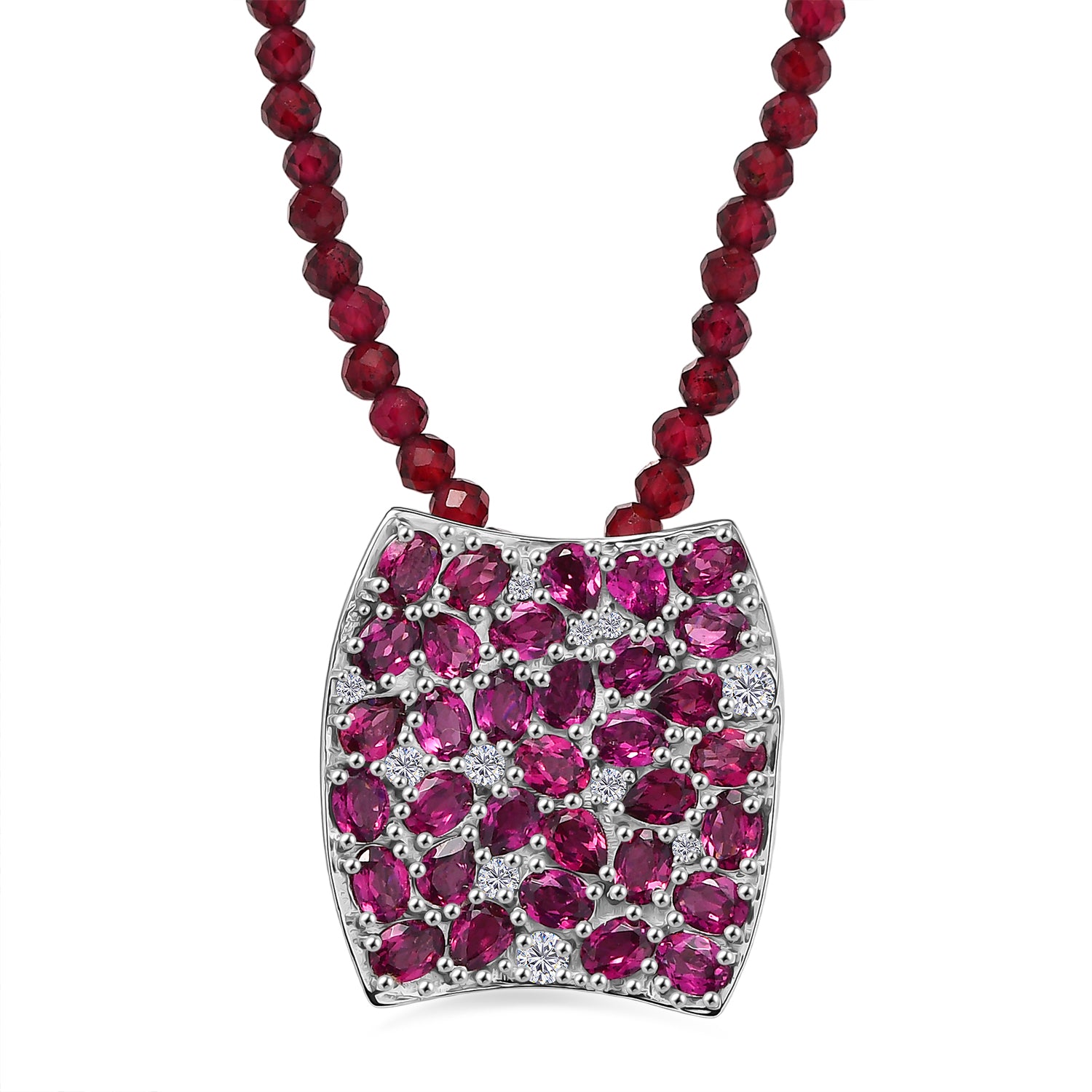 D'Joy Natürlicher Rhodolith Granat Schmuckset ca. 50 cm 925 Silber rhodiniert ca. 51,52 ct.