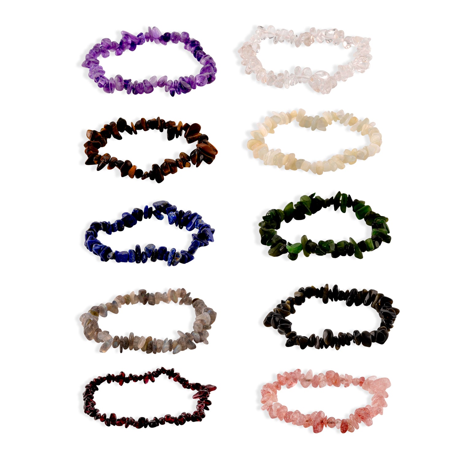 10-teilig edelstein armband geschenk set, Amethyst, Labradorit, Nephrit, Granat, Mondstein usw. 500.00 ct