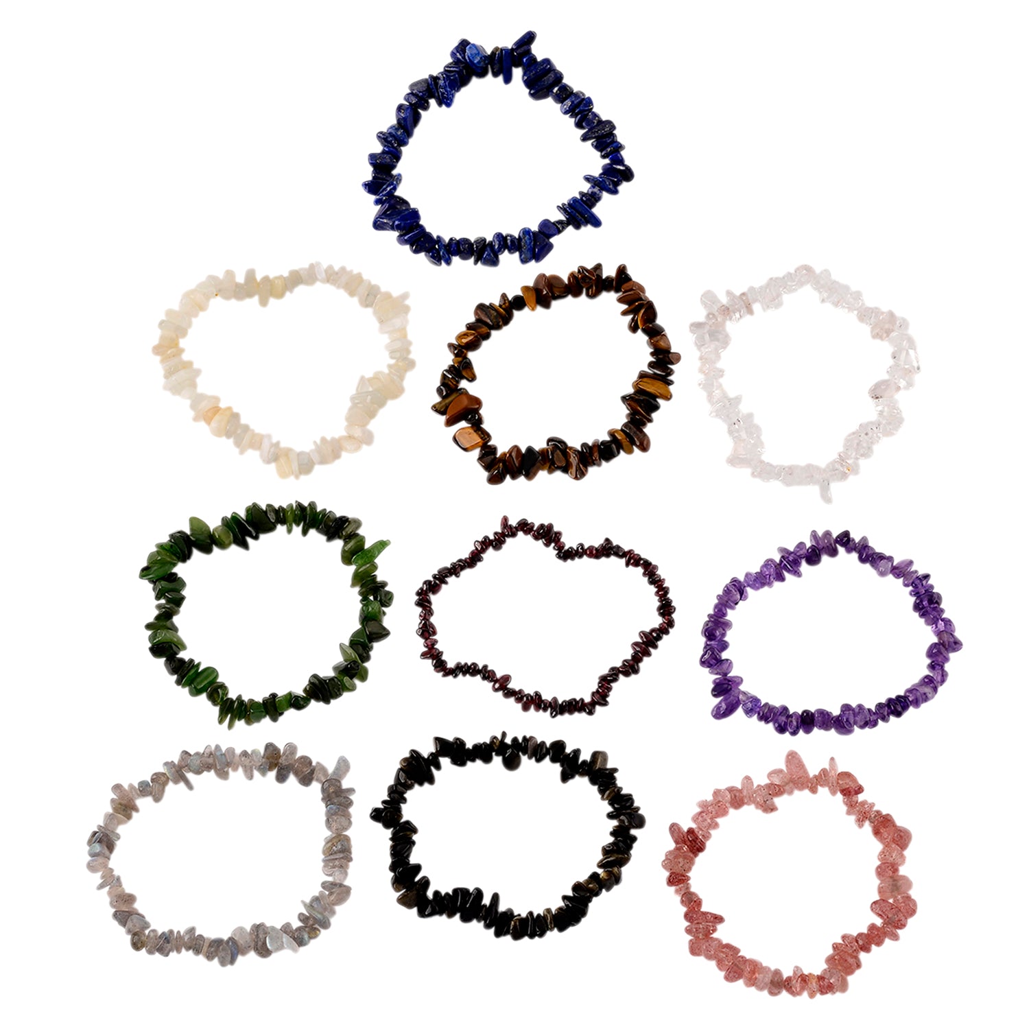 10-teilig edelstein armband geschenk set, Amethyst, Labradorit, Nephrit, Granat, Mondstein usw. 500.00 ct
