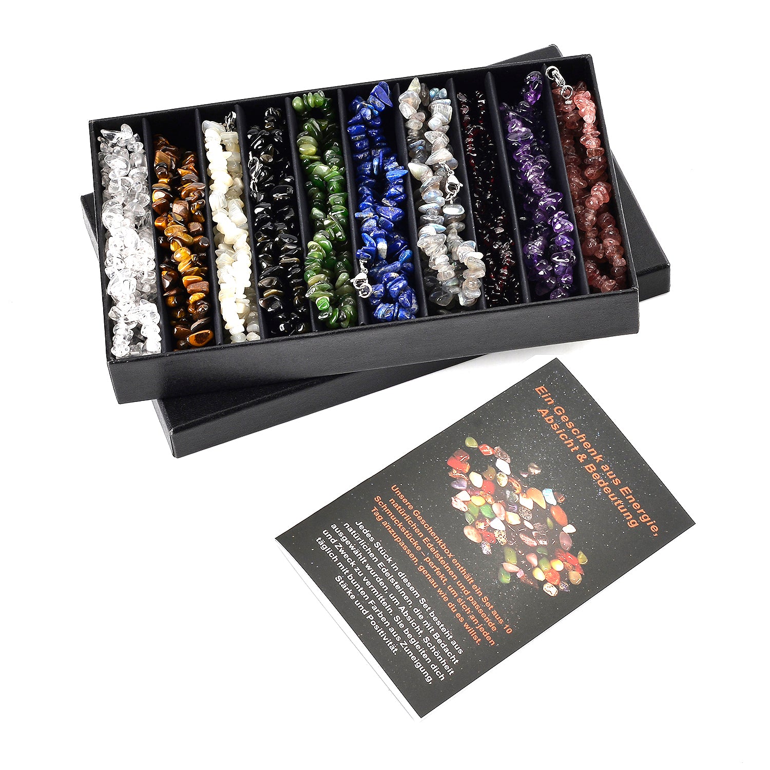 10-teiliges Edelstein Armband Geschenk set, Amethyst, Labradorit, Nephrit, Granat, Mondstein usw. 500.00 ct