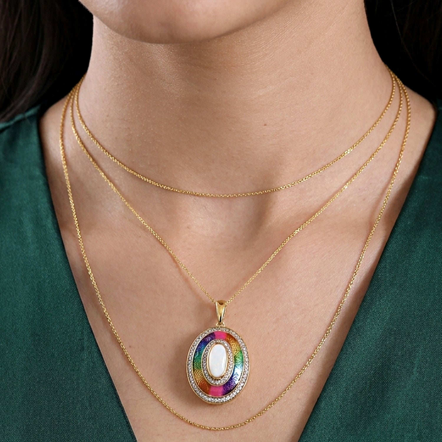D'Joy AA Natürlicher, äthiopischer Welo Opal, Weißer Zirkon Schmuckset ca. 50 cm 925 Silber 750 Gelbgold Vermeil ca. 2.72 ct