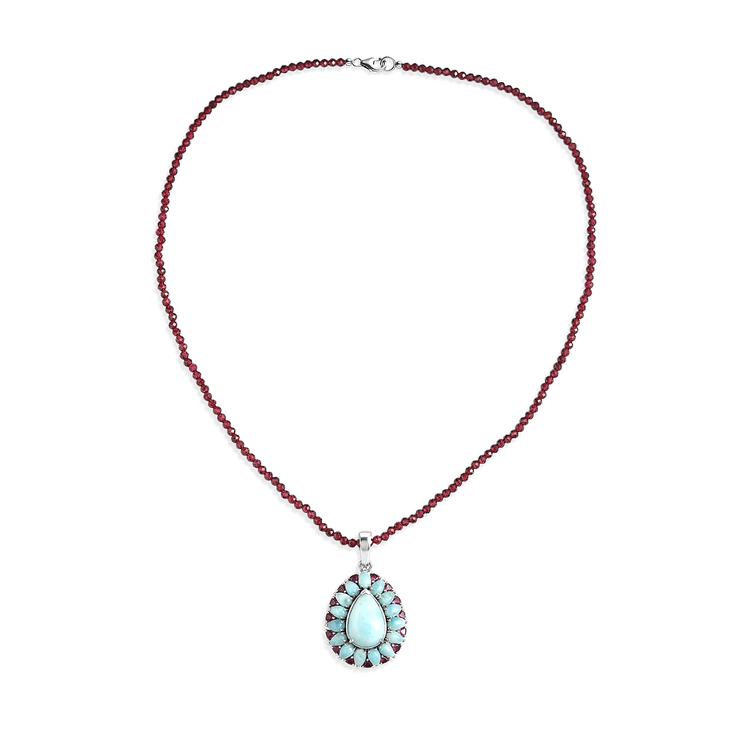D'Joy Larimar Schmuckset ca. 50 cm 925 Silber Rhodiniert ca. 69,12 ct.