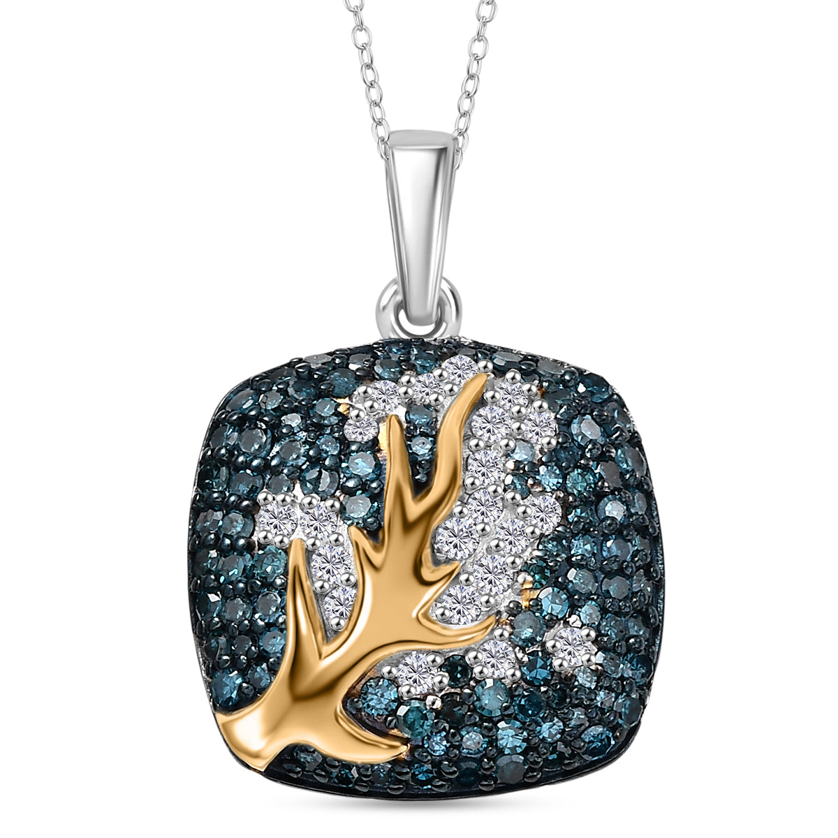 D'Joy Blauer Diamant, Weißer Diamant Anhänger mit Kette ca. 50 cm 925 Silber rhodiniert und 750 Gelbgold Vermeil ca. 1,00 ct.