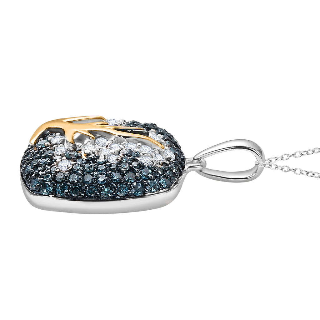 D'Joy Blauer Diamant, Weißer Diamant Anhänger mit Kette ca. 50 cm 925 Silber rhodiniert und 750 Gelbgold Vermeil ca. 1,00 ct.