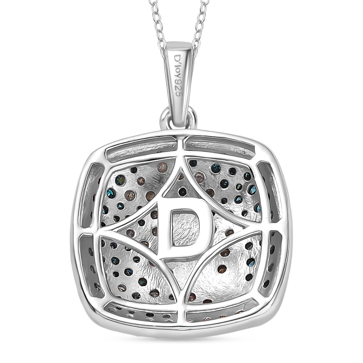 D'Joy Blauer Diamant, Weißer Diamant Anhänger mit Kette ca. 50 cm 925 Silber rhodiniert und 750 Gelbgold Vermeil ca. 1,00 ct.
