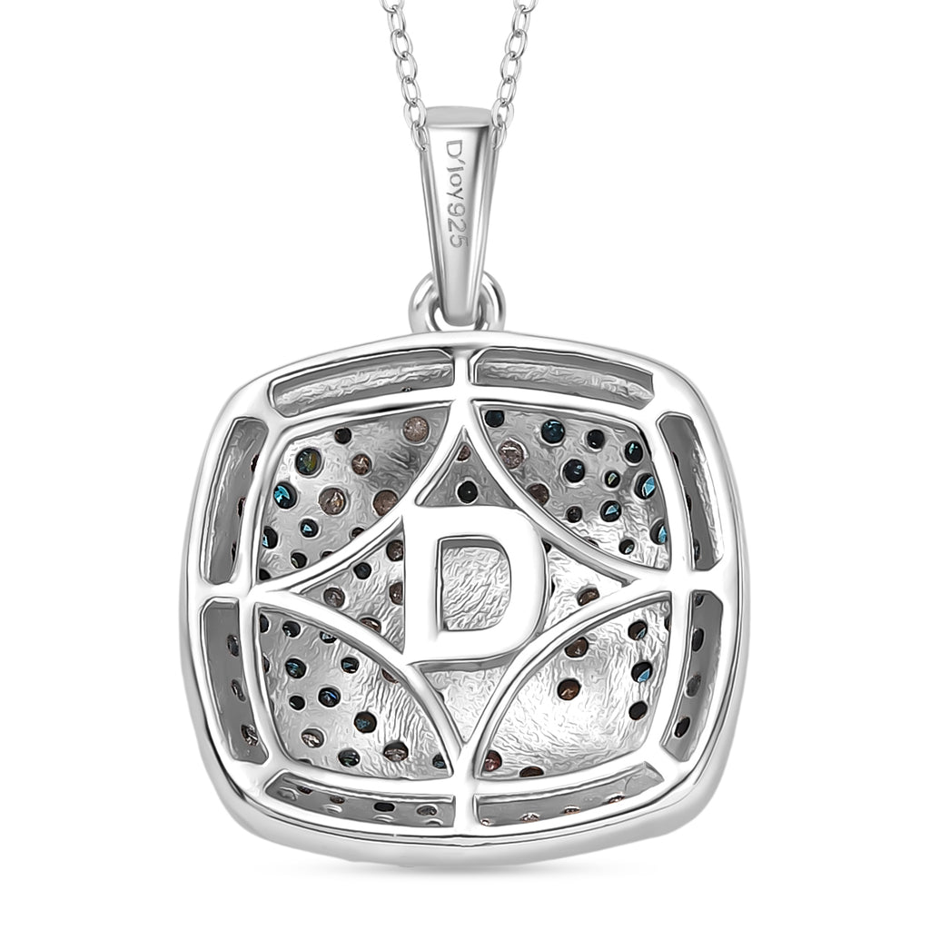 D'Joy Blauer Diamant, Weißer Diamant Anhänger mit Kette ca. 50 cm 925 Silber rhodiniert und 750 Gelbgold Vermeil ca. 1,00 ct.