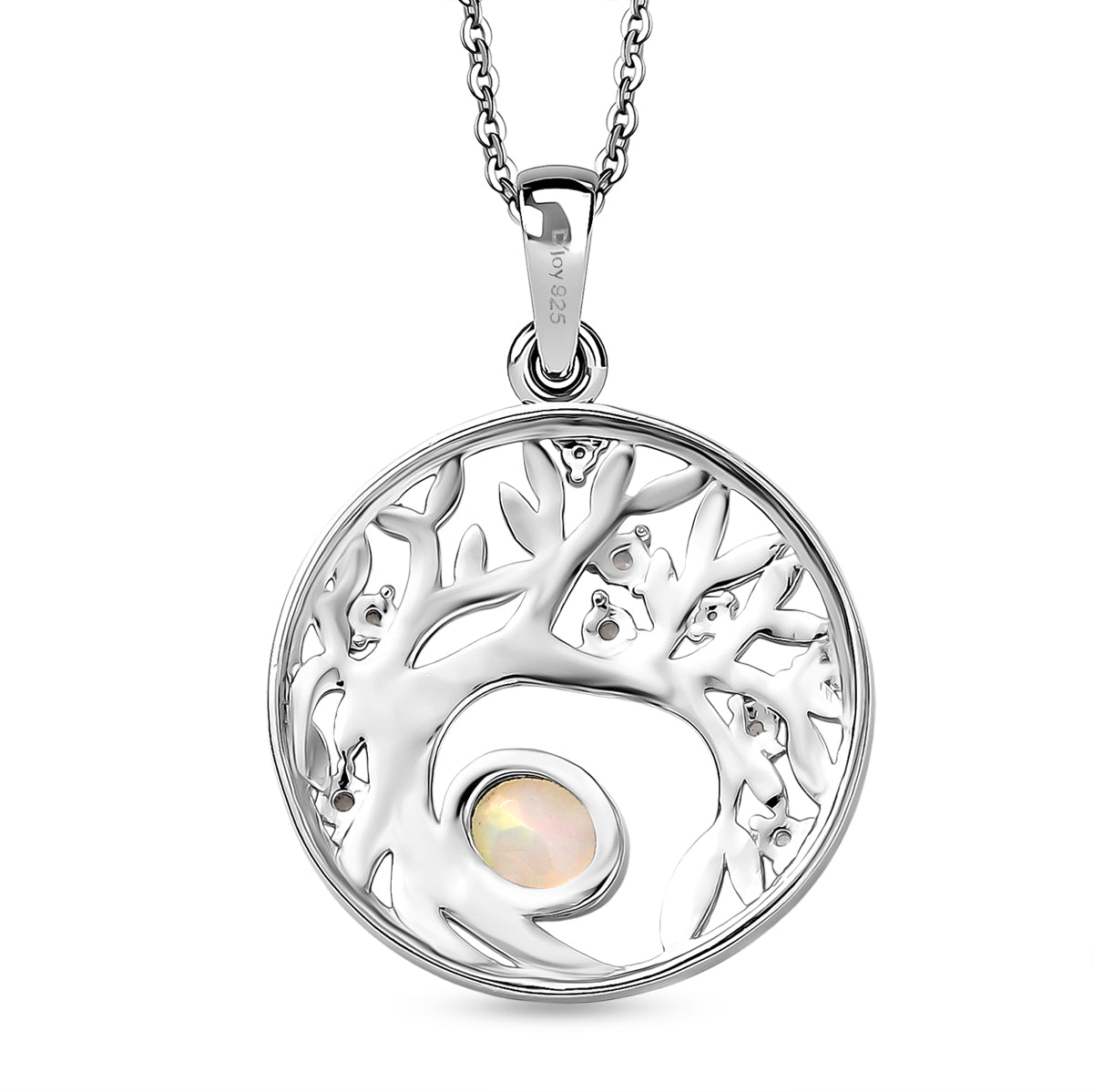 AA Natürlicher, äthiopischer Welo Opal, Weißer Zirkon Anhänger mit Kettte, ca. 50 cm 925 Silber Platiniert ca. 0.41 ct