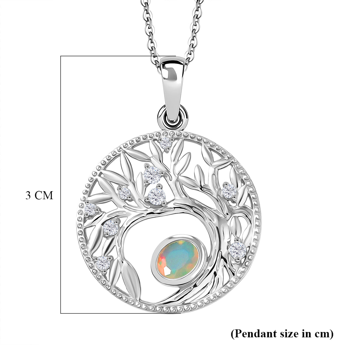 AA Natürlicher, äthiopischer Welo Opal, Weißer Zirkon Anhänger mit Kettte, ca. 50 cm 925 Silber Platiniert ca. 0.41 ct