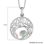 AA Natürlicher, äthiopischer Welo Opal, Weißer Zirkon Anhänger mit Kettte, ca. 50 cm 925 Silber Platiniert ca. 0.41 ct