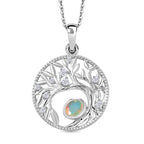 AA Natürlicher, äthiopischer Welo Opal, Weißer Zirkon Anhänger mit Kettte, ca. 50 cm 925 Silber Platiniert ca. 0.41 ct