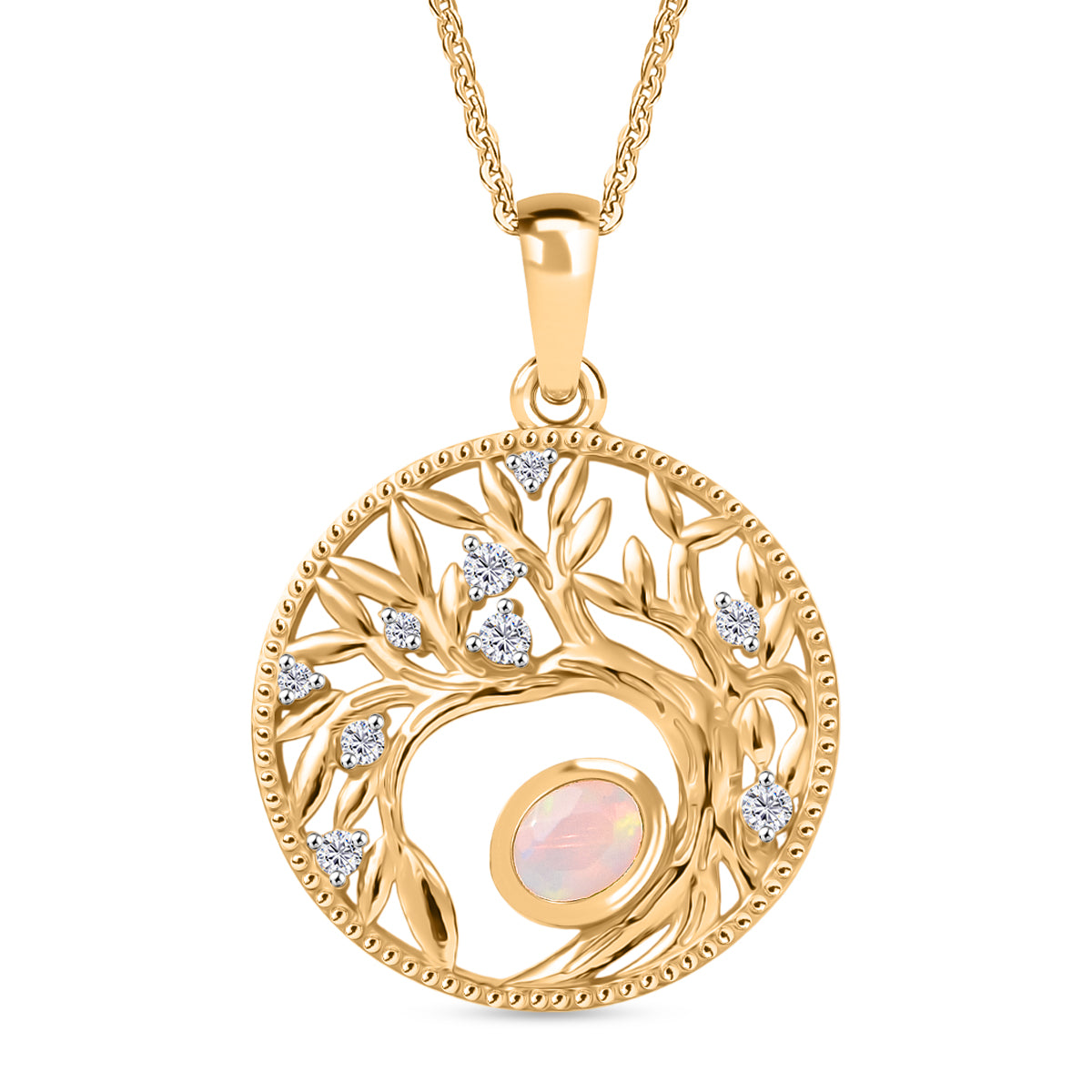 AA Natürlicher, äthiopischer Welo Opal, Weißer Zirkon Anhänger mit Kette, ca. 50 cm 925 Silber Gold, ca. 0.41 ct