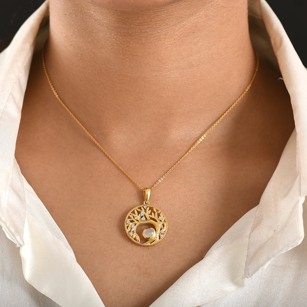 AA Natürlicher, äthiopischer Welo Opal, Weißer Zirkon Anhänger mit Kette, ca. 50 cm 925 Silber Gold, ca. 0.41 ct