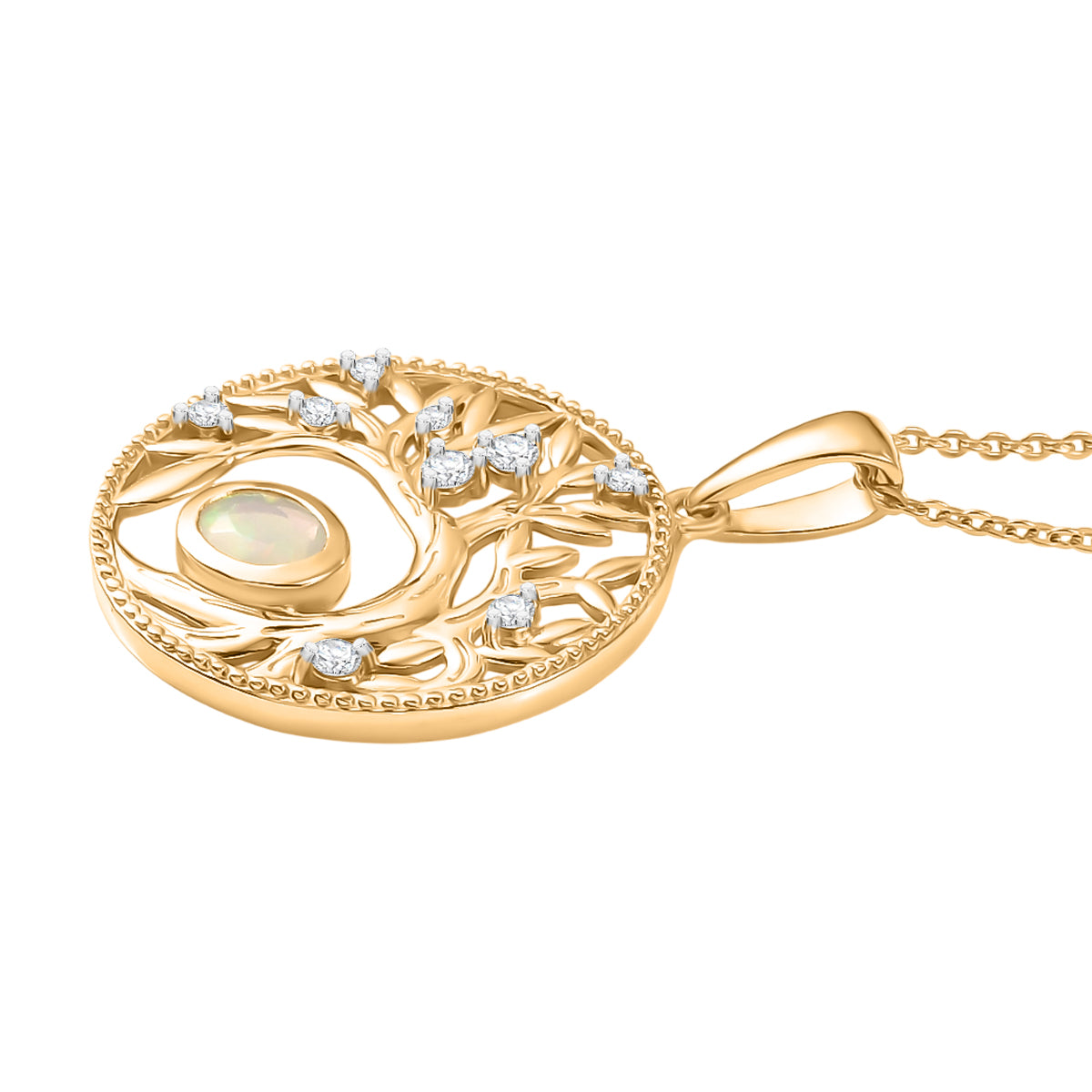 AA Natürlicher, äthiopischer Welo Opal, Weißer Zirkon Anhänger mit Kette, ca. 50 cm 925 Silber Gold, ca. 0.41 ct