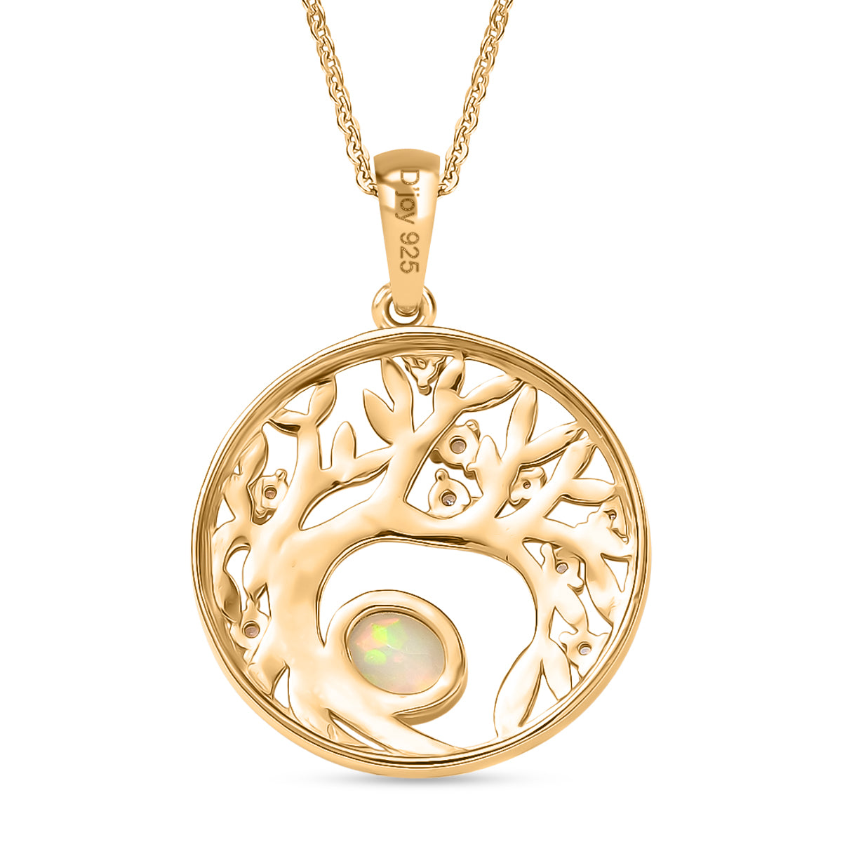 AA Natürlicher, äthiopischer Welo Opal, Weißer Zirkon Anhänger mit Kette, ca. 50 cm 925 Silber Gold, ca. 0.41 ct