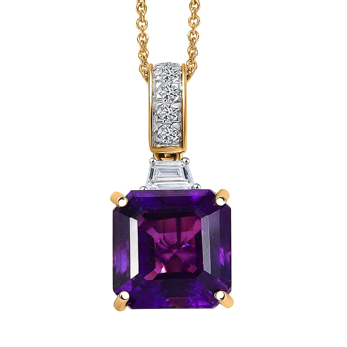 LUXURIANT DIAMOND - AAA Lusaka Amethyst, Lab Grown Diamant Schmuckset ca. 50 cm