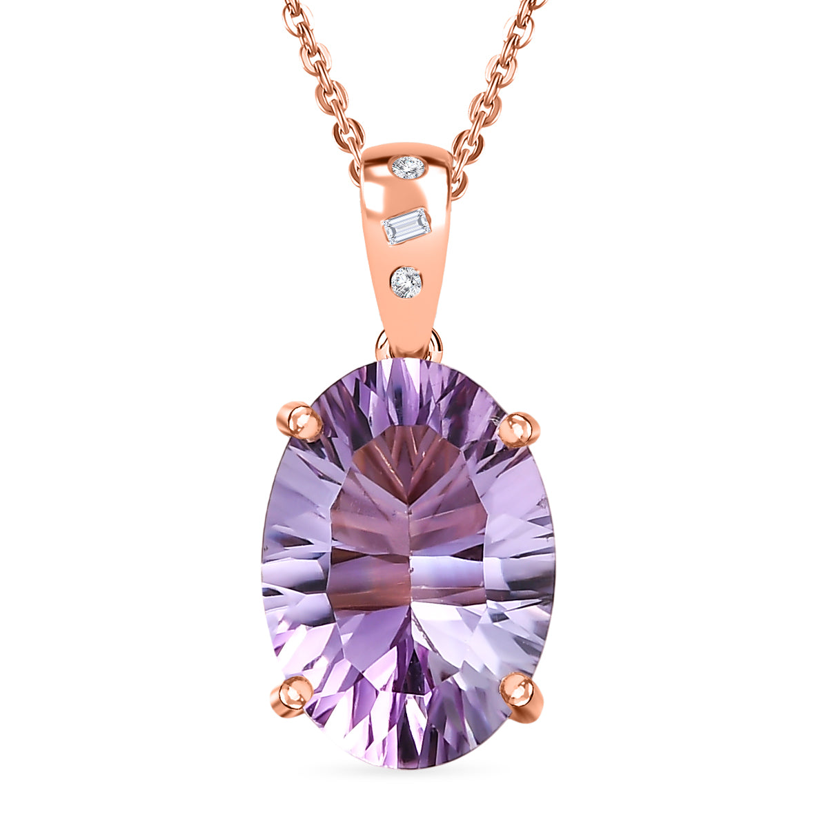 D'Joy AAA Rose De France Amethyst, Weißer Diamant Schmuckset ca. 50 cm 925 Silber 750 Roségold Vermeil ca. 5,27 ct.